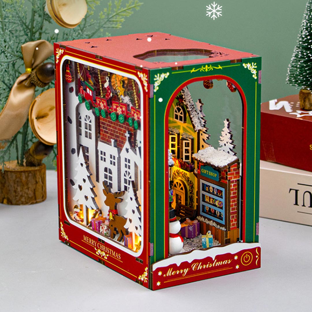 Merry Christmas DIY Book Nook Bookshelf Insert Fifijoy