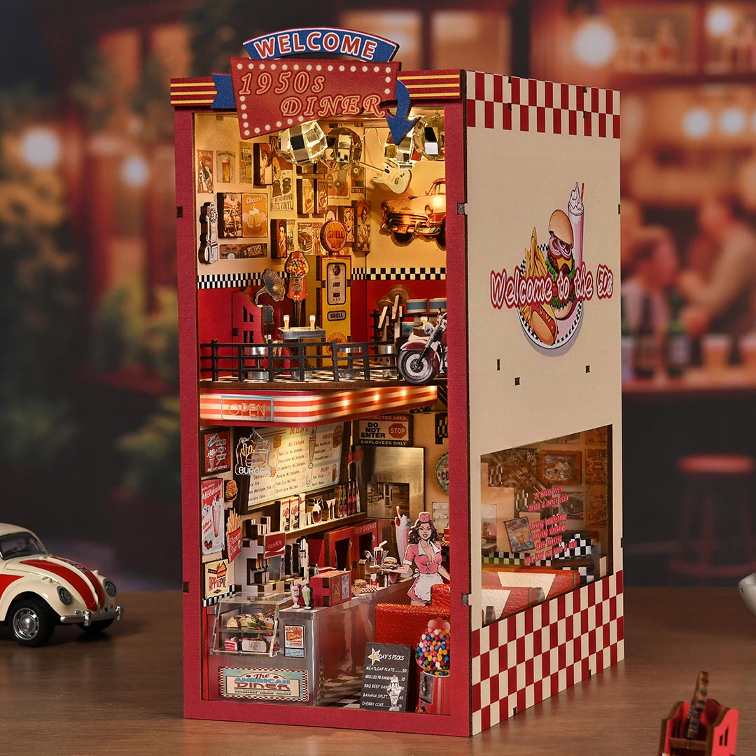 1950s Diner DIY Wooden Book Nook Shelf Insert