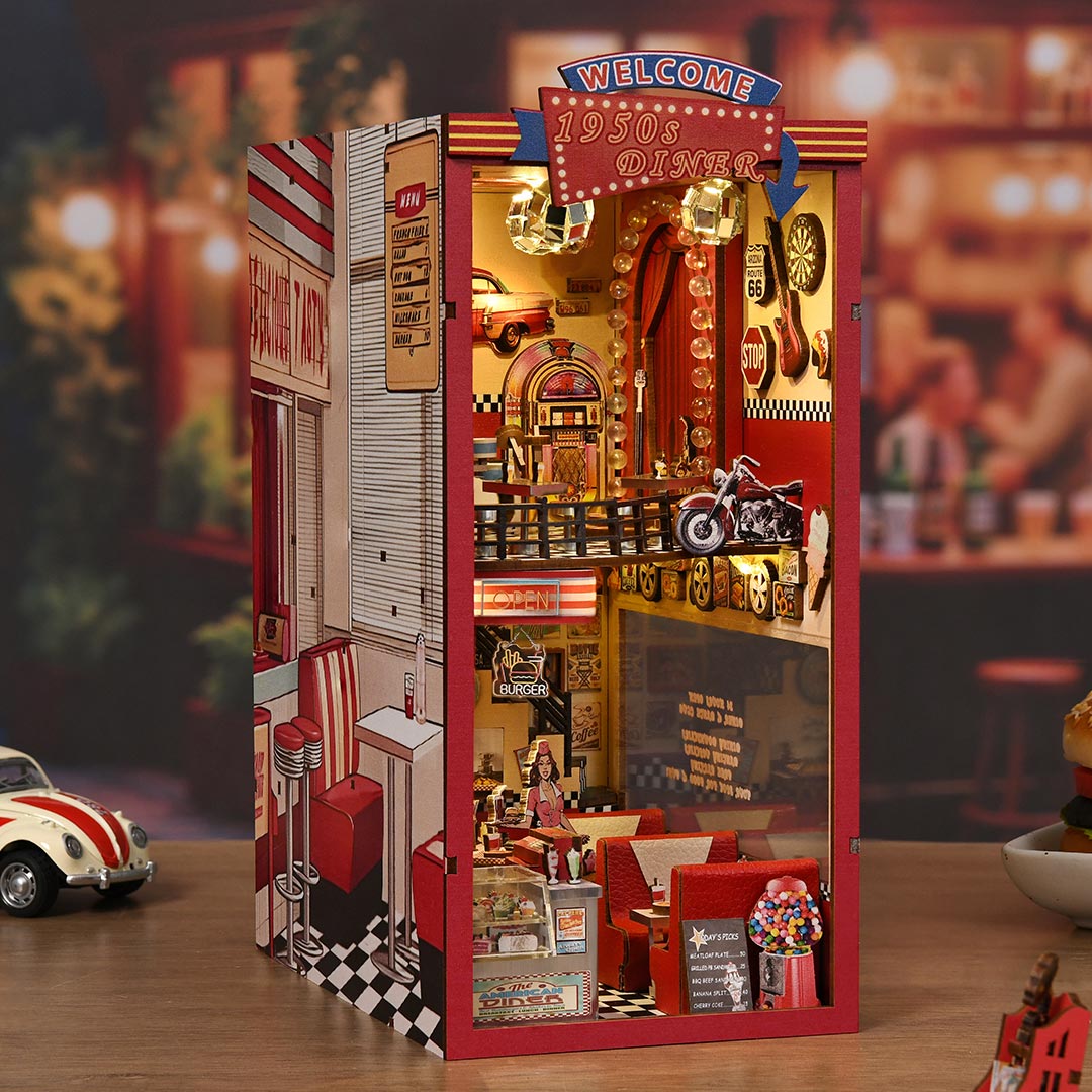 1950s Diner DIY Wooden Book Nook Shelf Insert