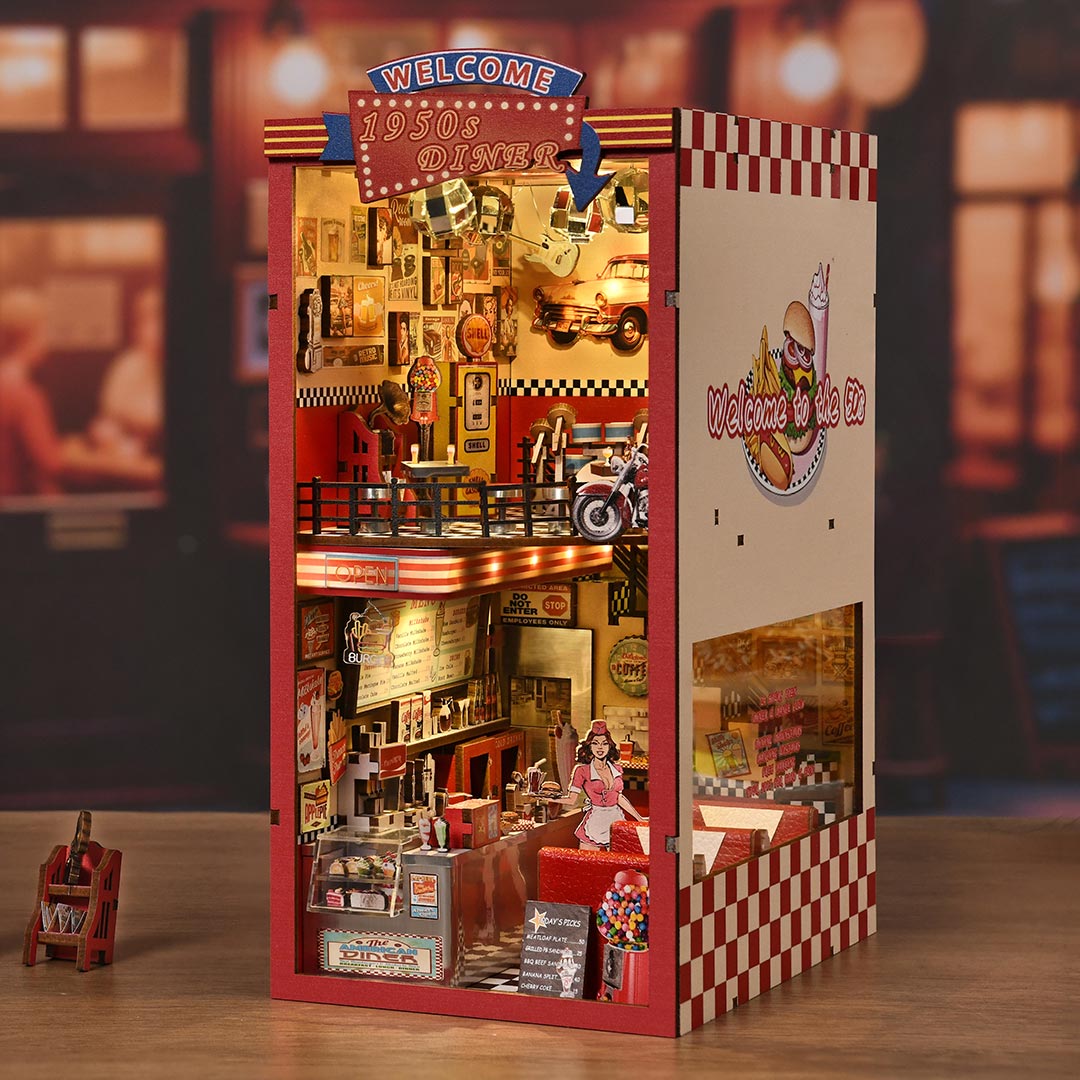 1950s Diner DIY Wooden Book Nook Shelf Insert
