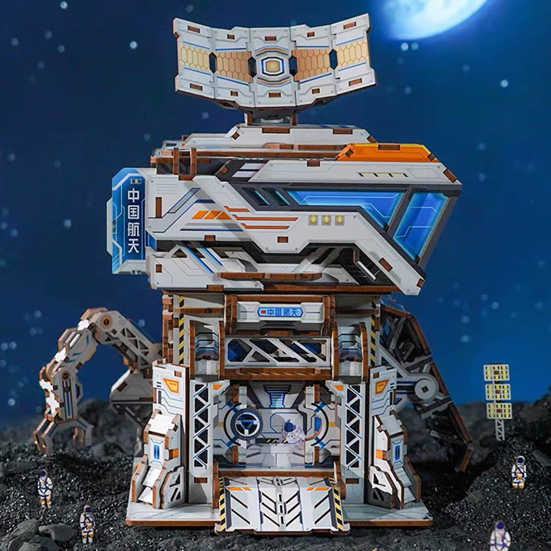 Moon Probe Base DIY Wooden Miniature Model Storage House