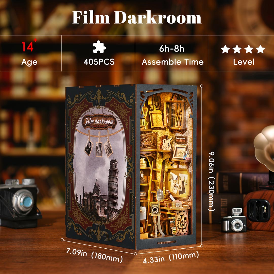 Film Darkroom Wooden Book Nook Shelf Decor