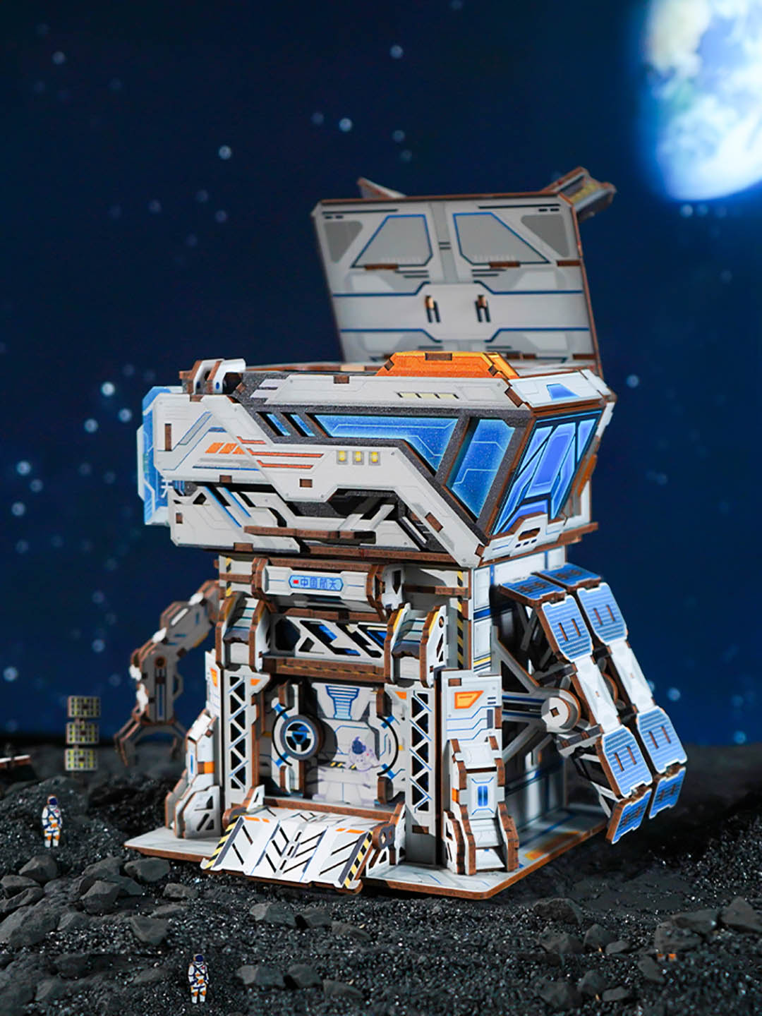 Moon Probe Base DIY Wooden Miniature Model Storage House