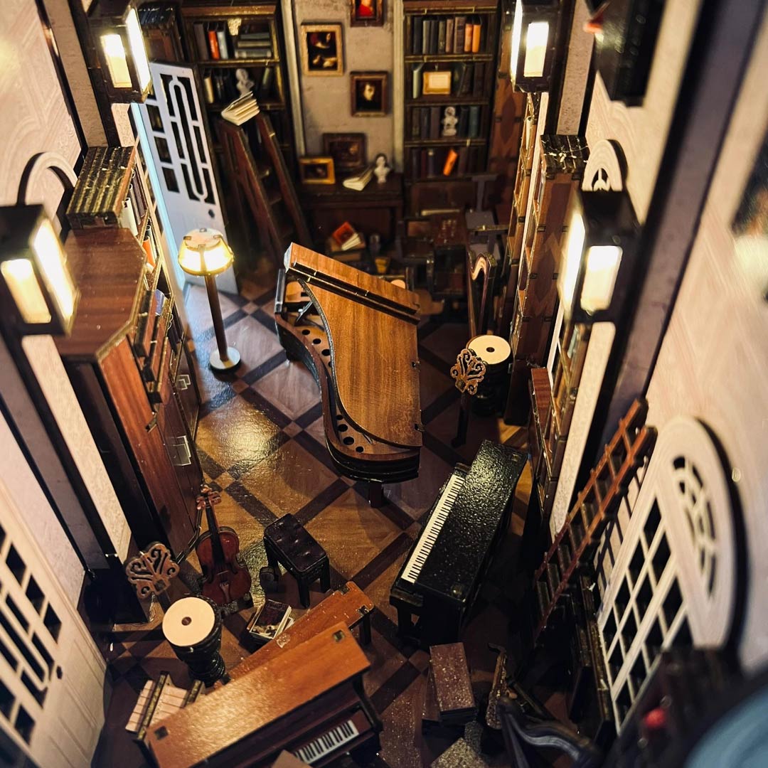 Secret Piano Room DIY Book Nook Bookshelf Insert