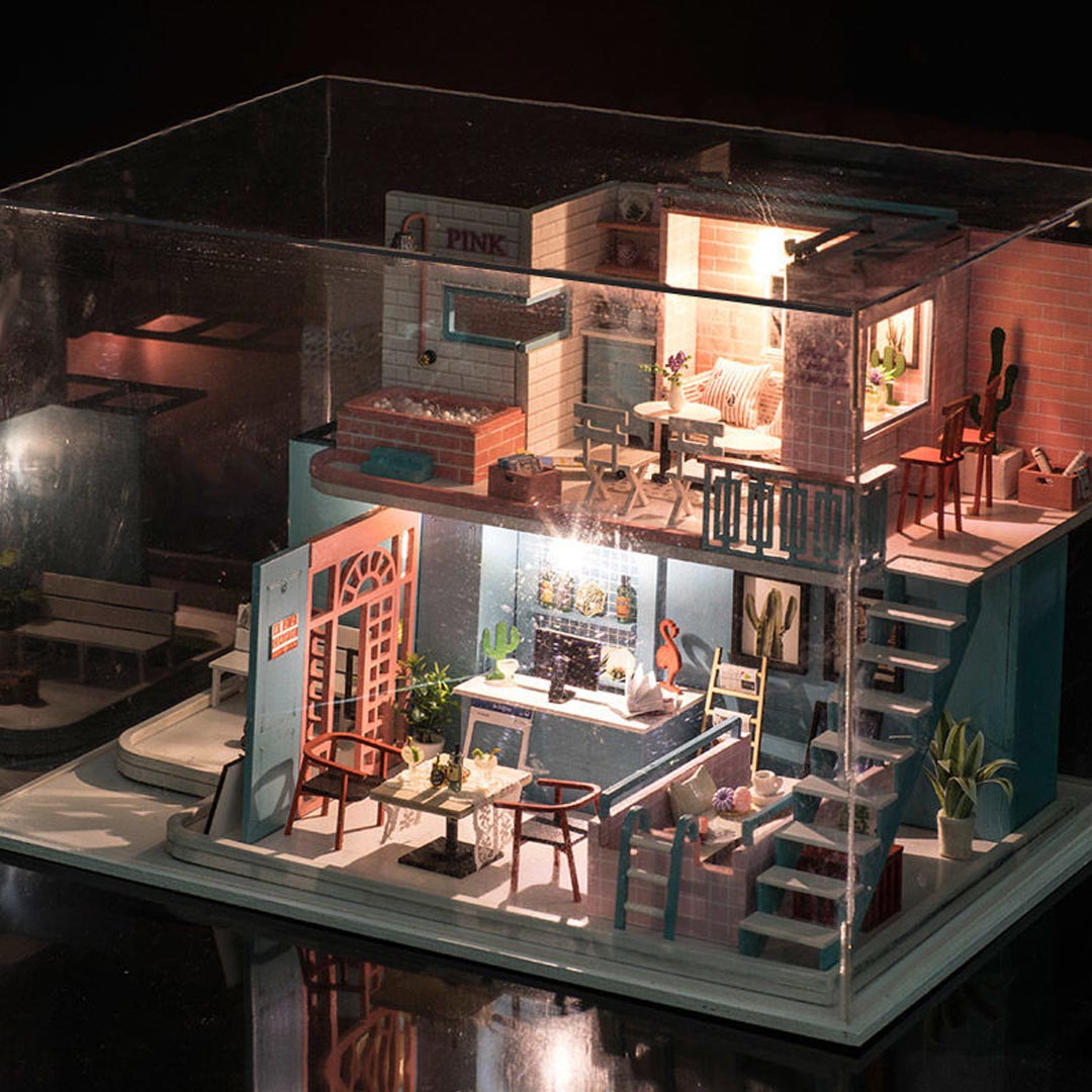 Pink Cafe DIY Miniature Dollhouse Kit