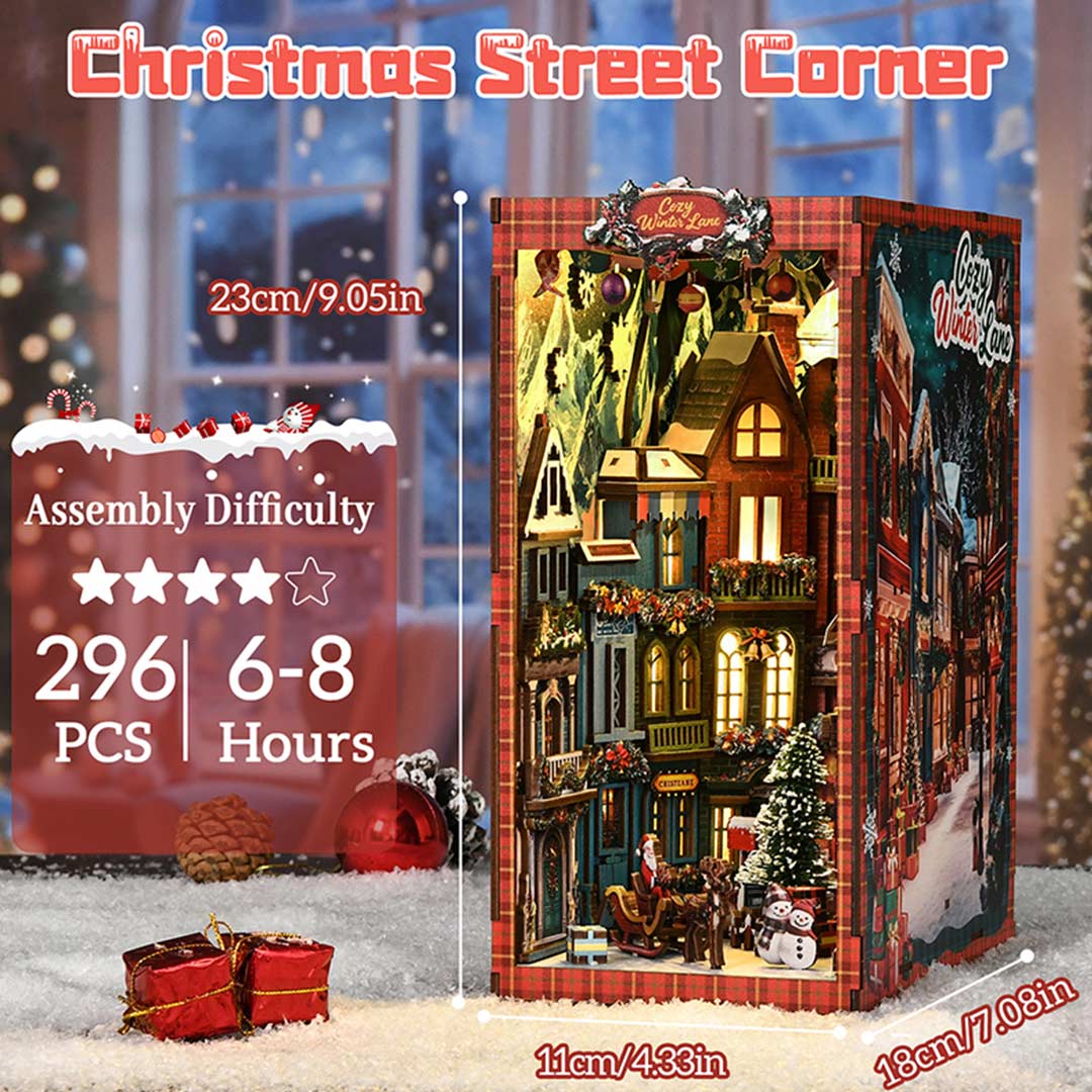 Christmas Corner DIY Wooden Book Nook Shelf Insert
