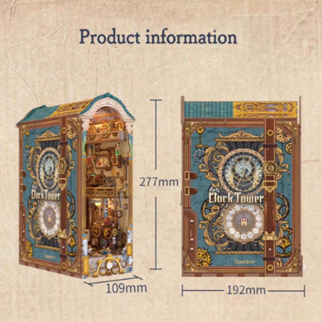 Clock Tower DIY Wooden Book Nook Shelf Insert