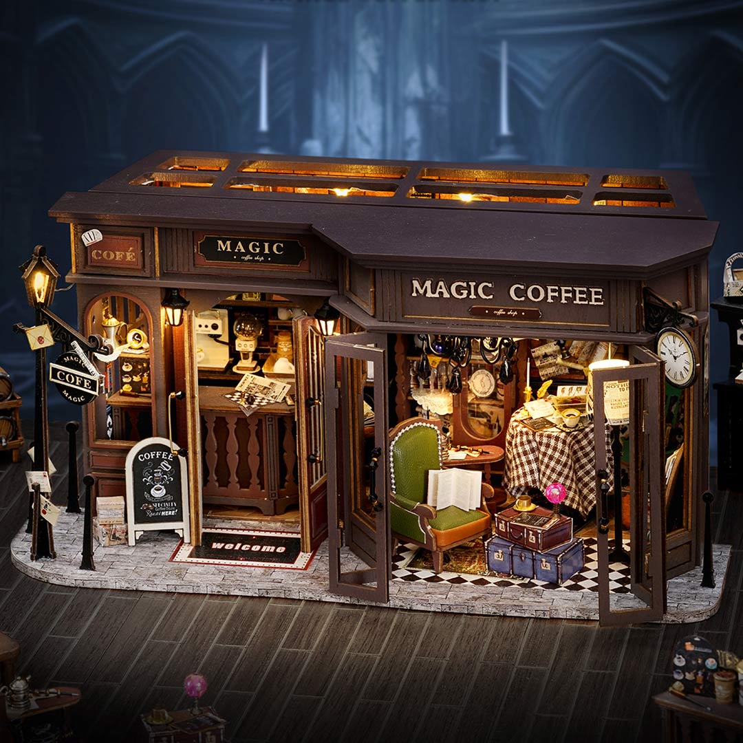 Vintage Coffee Shop DIY Wooden Miniature House Kit