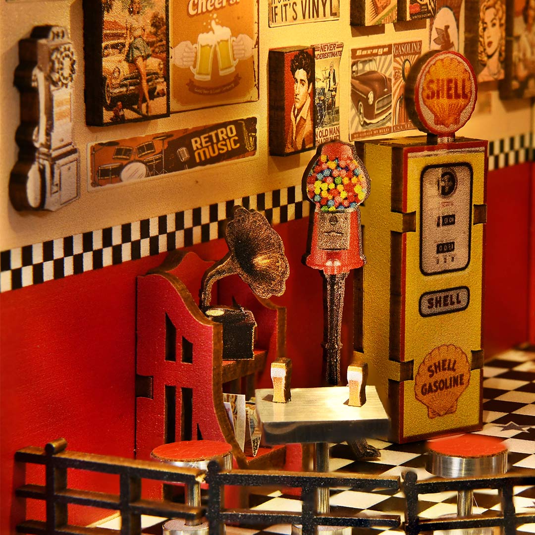 1950s Diner DIY Wooden Book Nook Shelf Insert