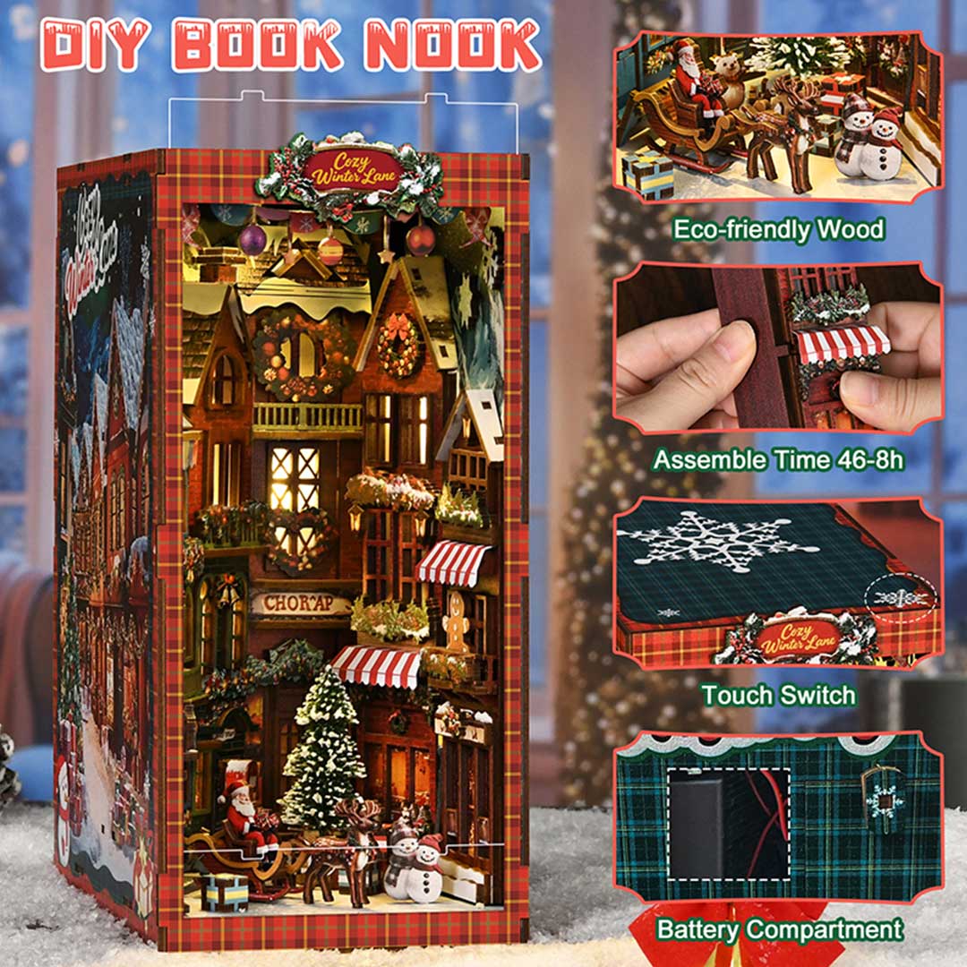 Christmas Corner DIY Wooden Book Nook Shelf Insert