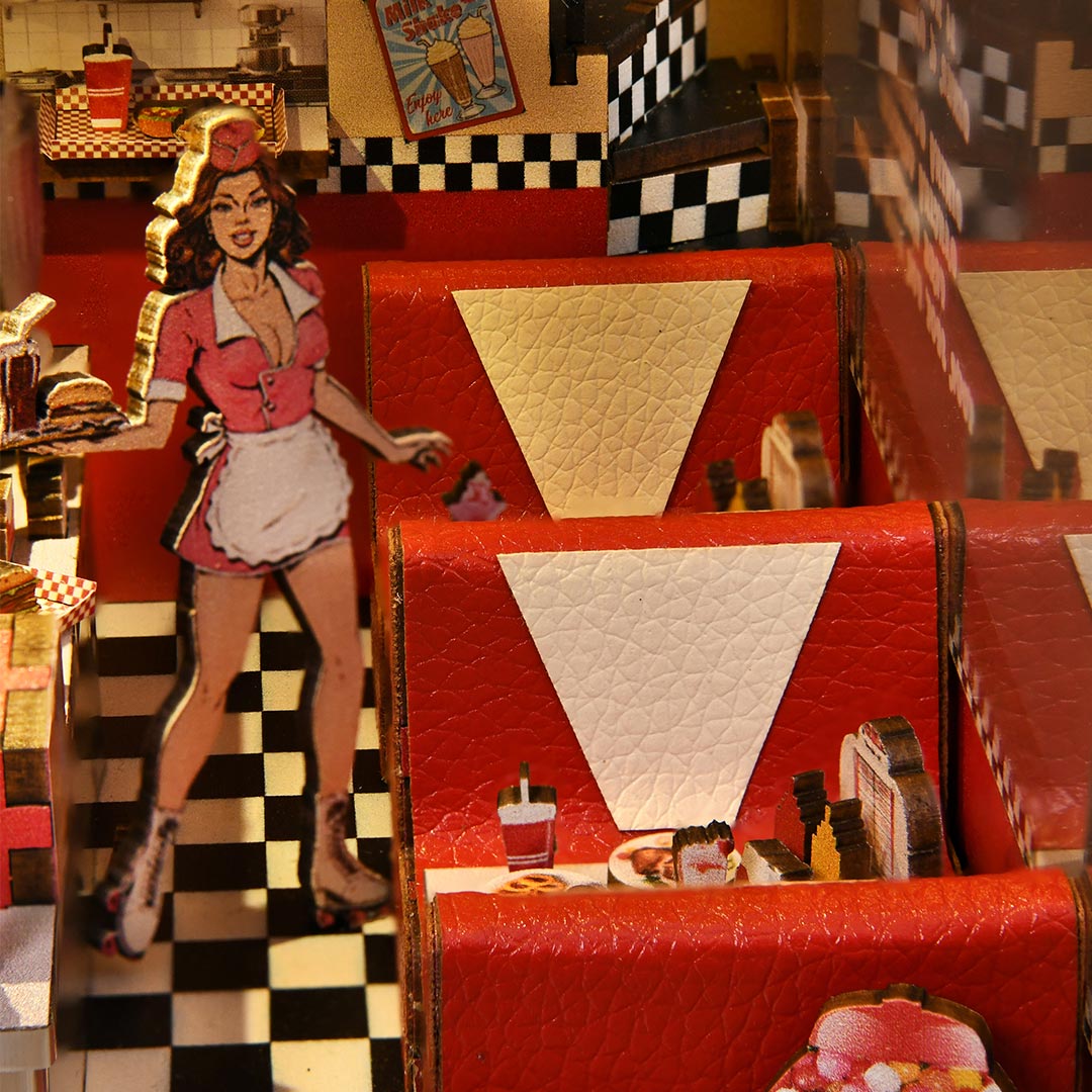 1950s Diner DIY Wooden Book Nook Shelf Insert