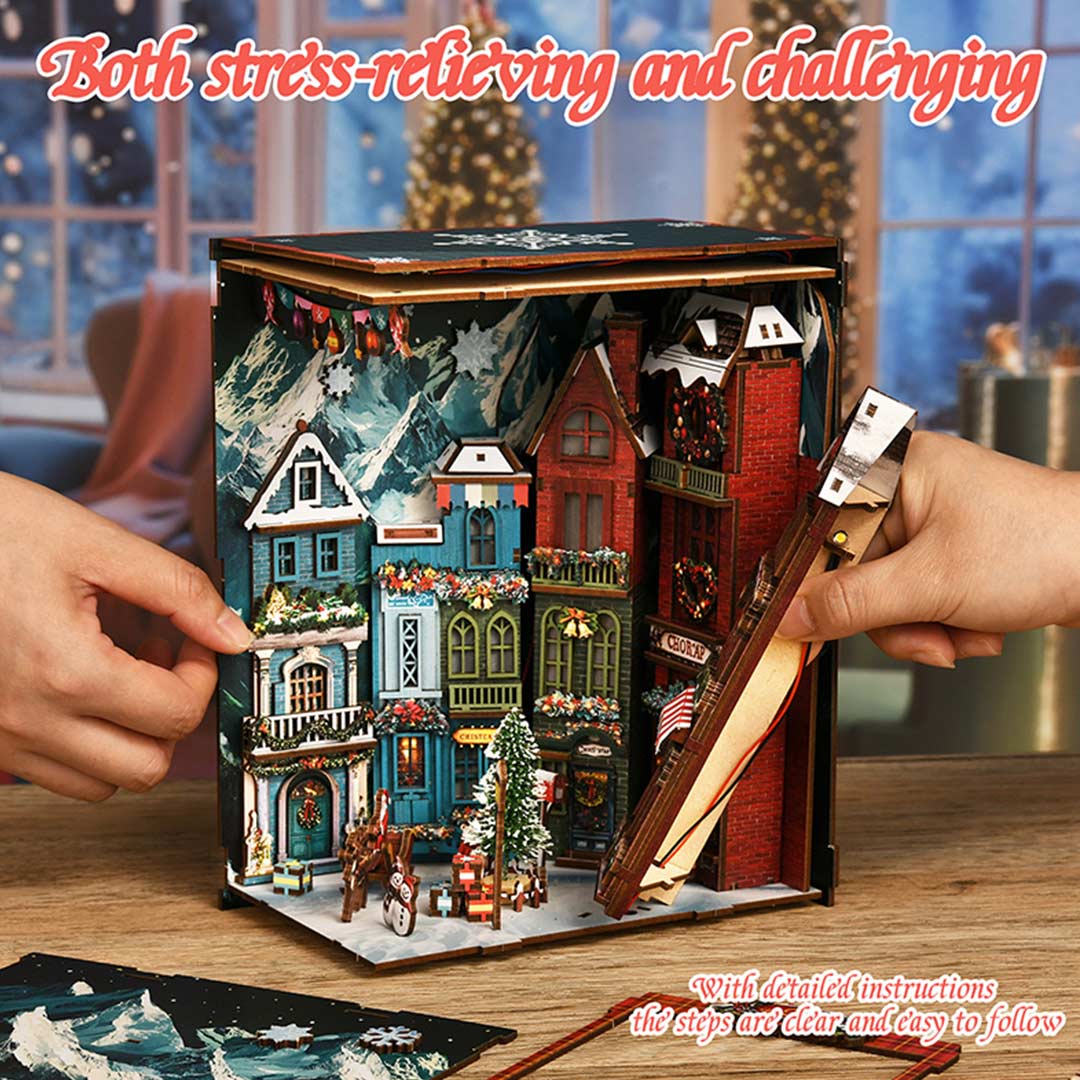 Christmas Corner DIY Wooden Book Nook Shelf Insert