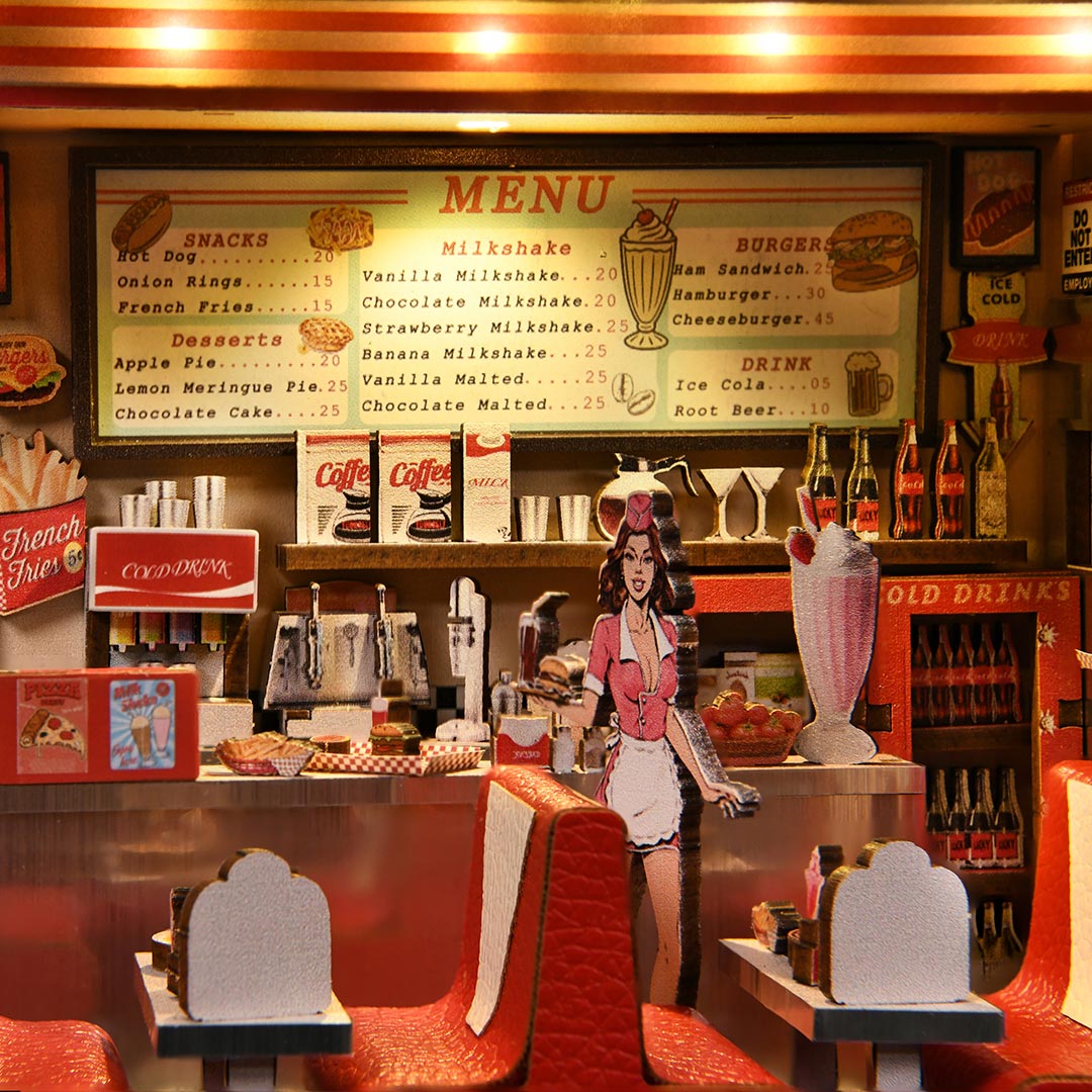 1950s Diner DIY Wooden Book Nook Shelf Insert