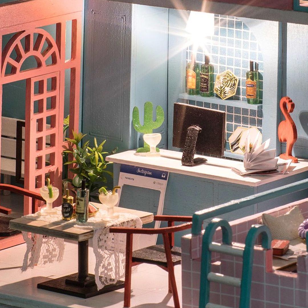Pink Cafe DIY Miniature Dollhouse Kit