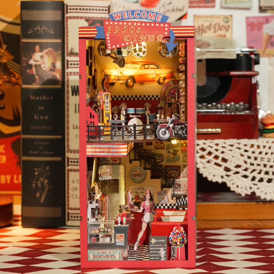 1950s Diner DIY Wooden Book Nook Shelf Insert