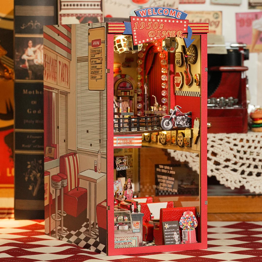 1950s Diner DIY Wooden Book Nook Shelf Insert
