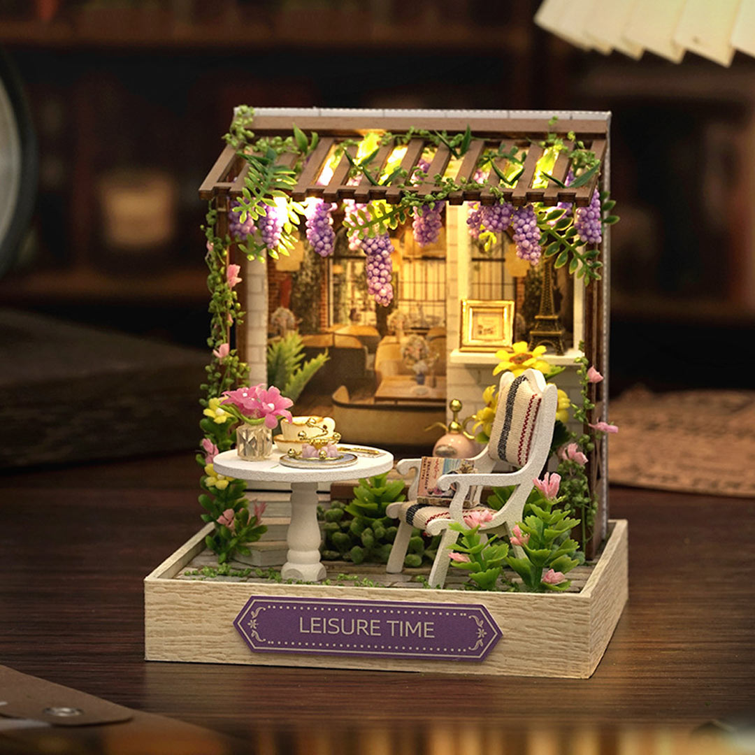 Melody Jane 1:12 Scale Miniature Picture - Wheelbarrow Of Violets In Walnut Frame