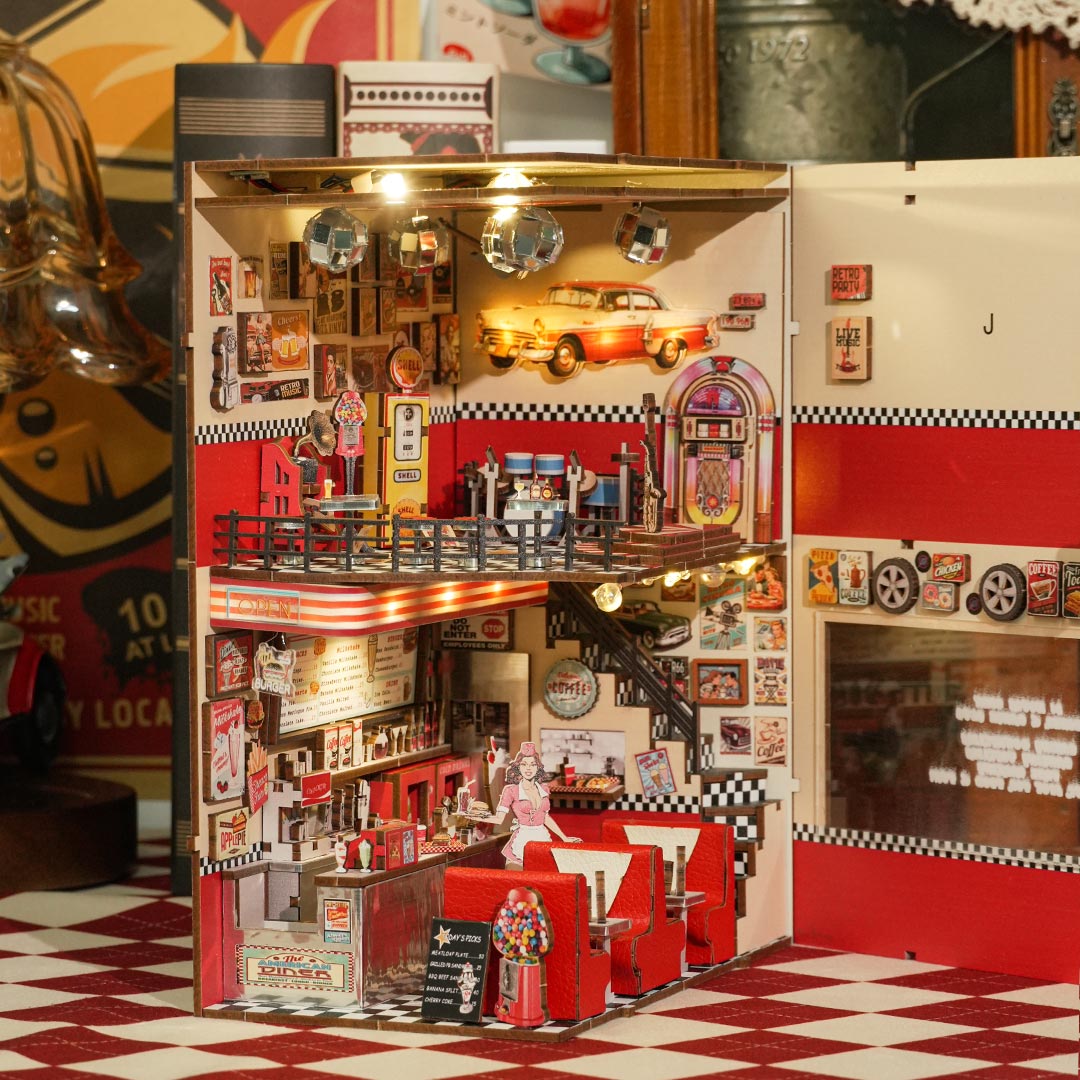 1950s Diner DIY Wooden Book Nook Shelf Insert