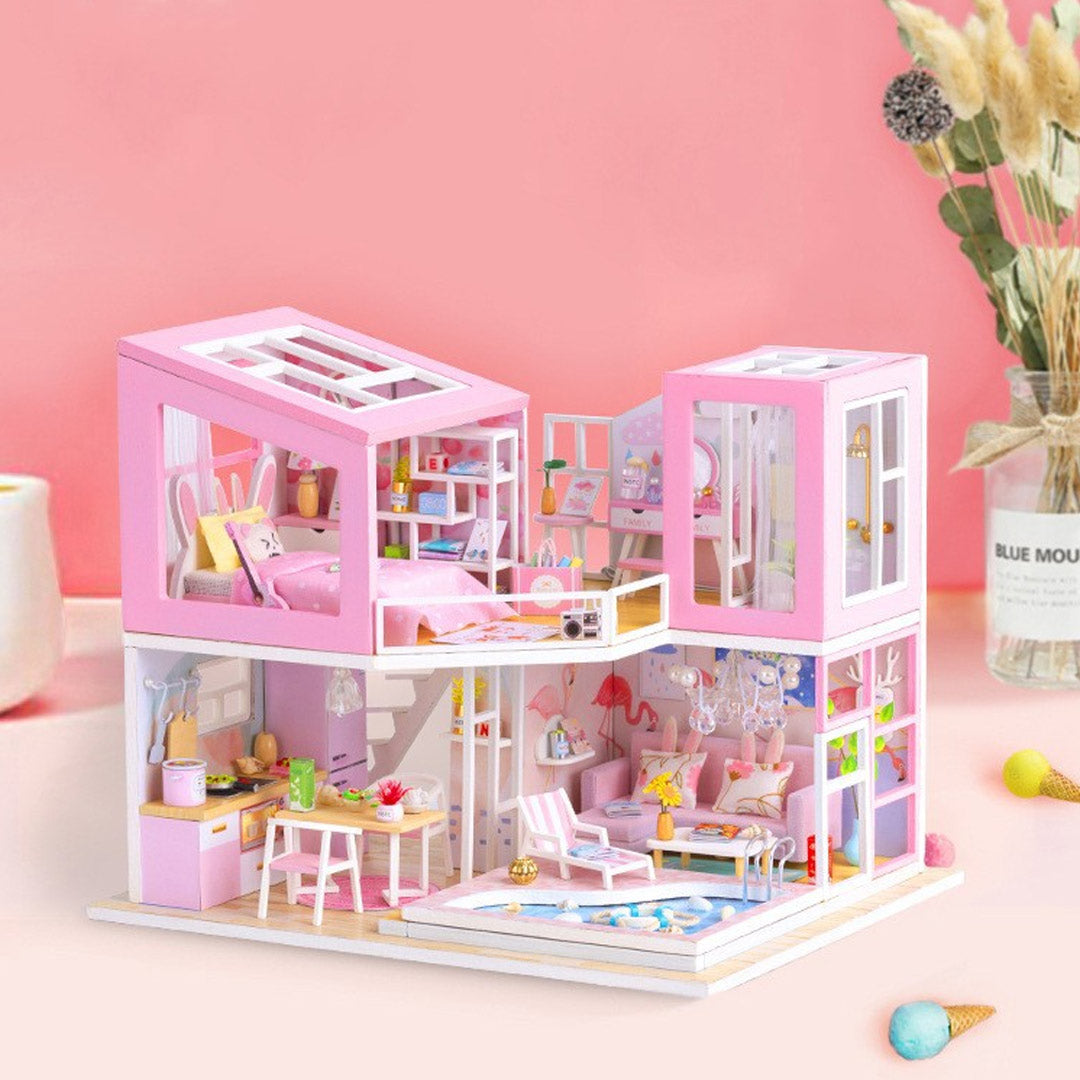 Pink House DIY Wooden Miniature House Kit
