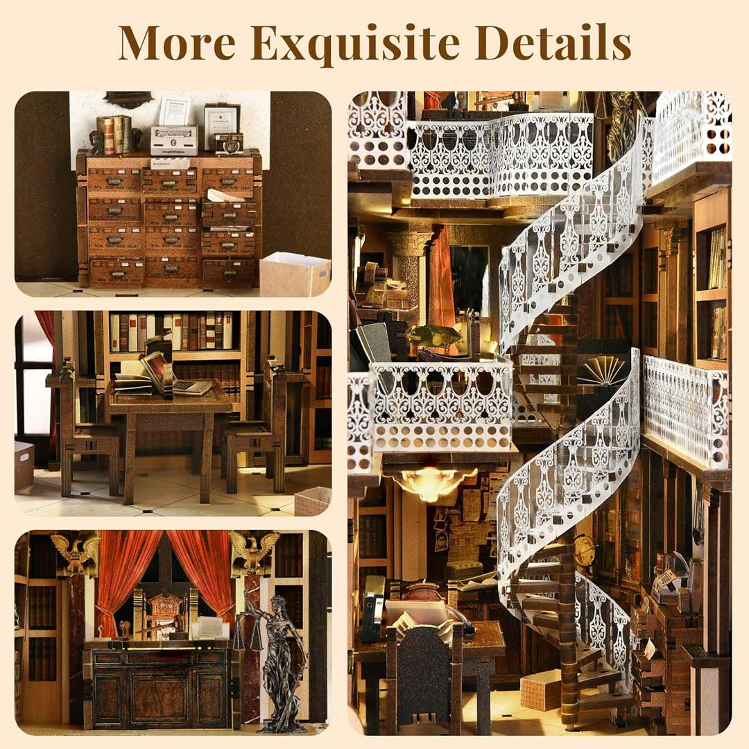 Law Library DIY Wooden Book Nook Shelf Insert