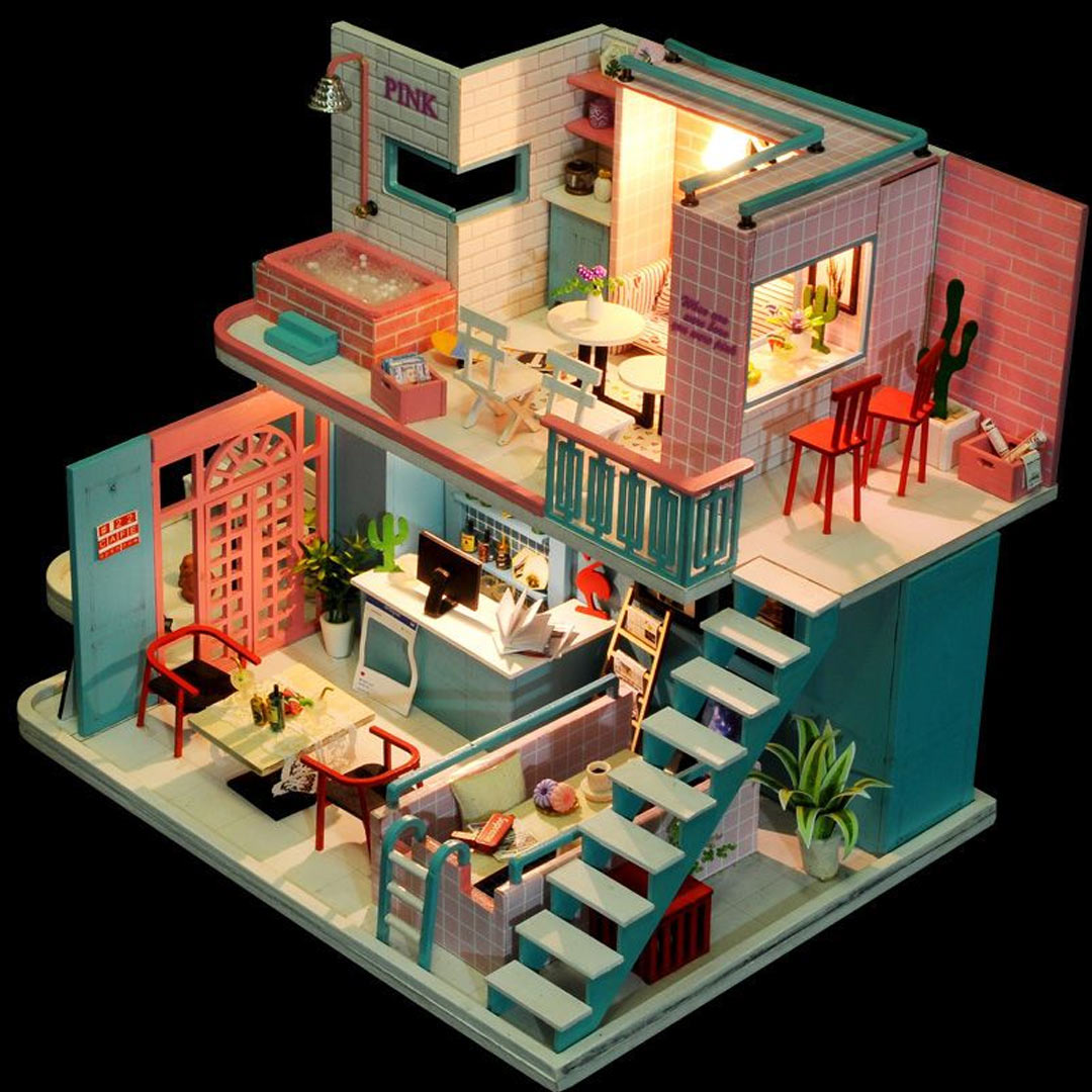 Pink Cafe DIY Miniature Dollhouse Kit