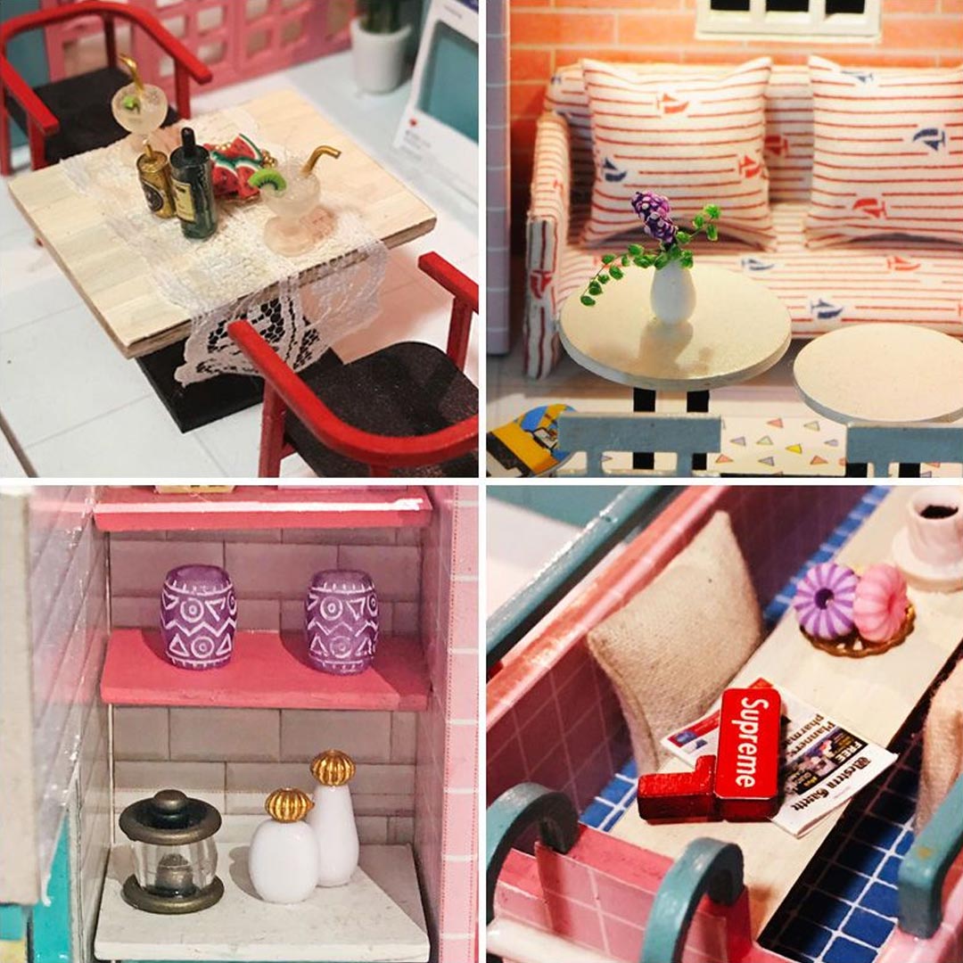 Pink Cafe DIY Miniature Dollhouse Kit