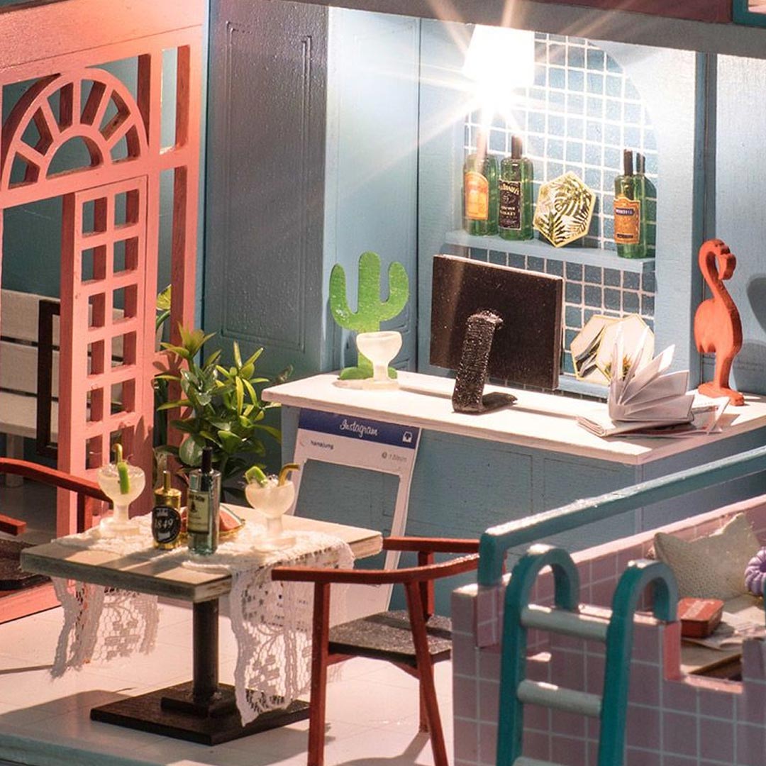 Pink Cafe DIY Miniature Dollhouse Kit