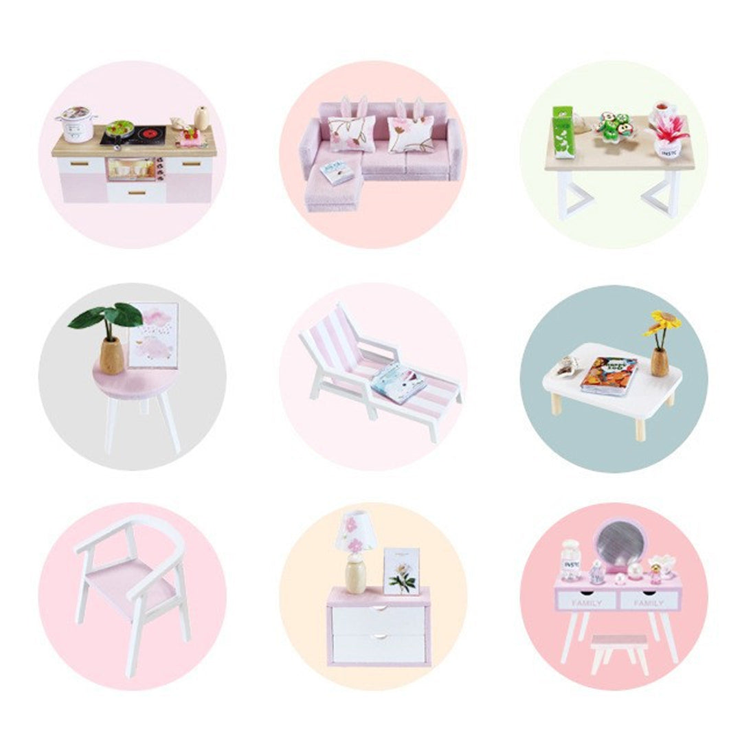 Pink House DIY Wooden Miniature House Kit