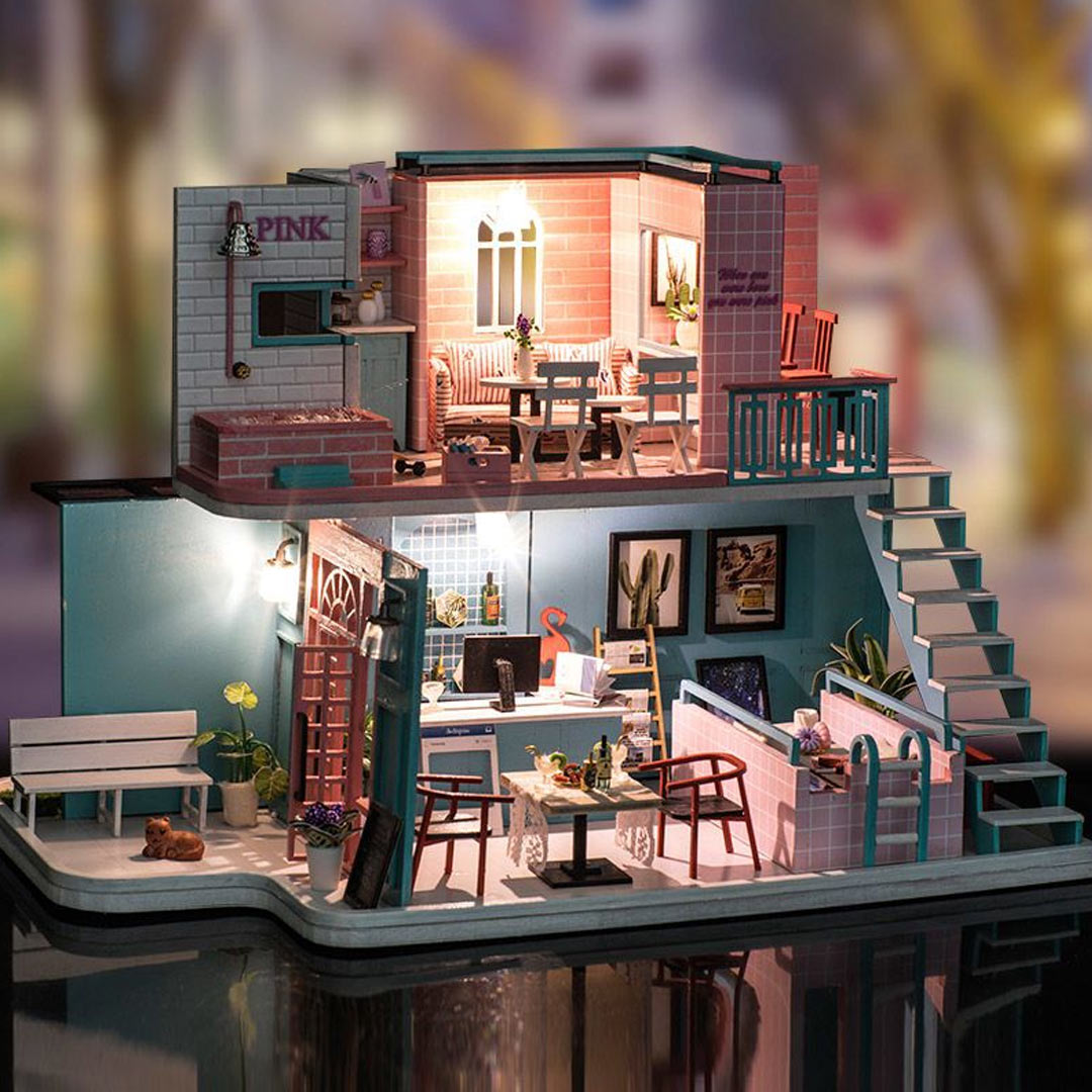 Pink Cafe DIY Miniature Dollhouse Kit