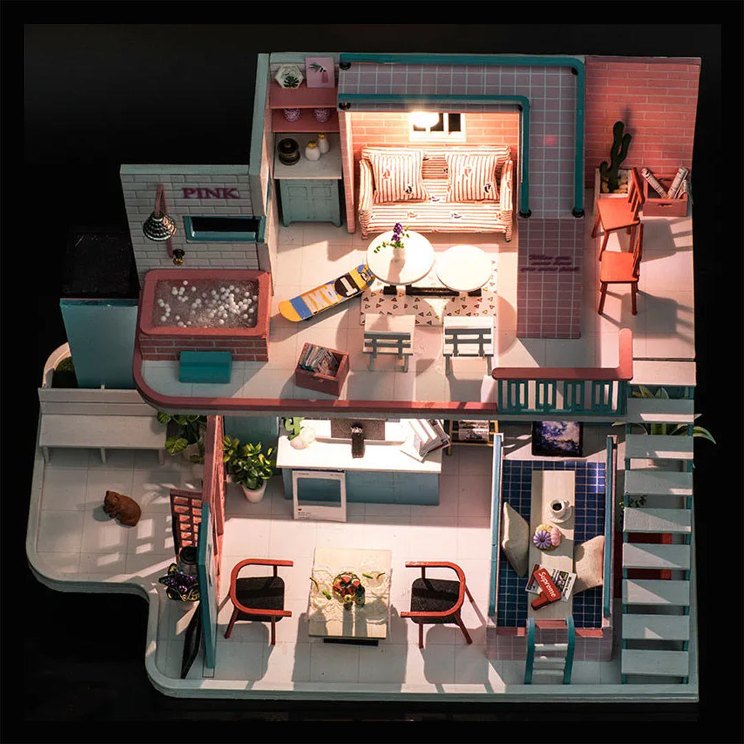 Pink Cafe DIY Miniature Dollhouse Kit