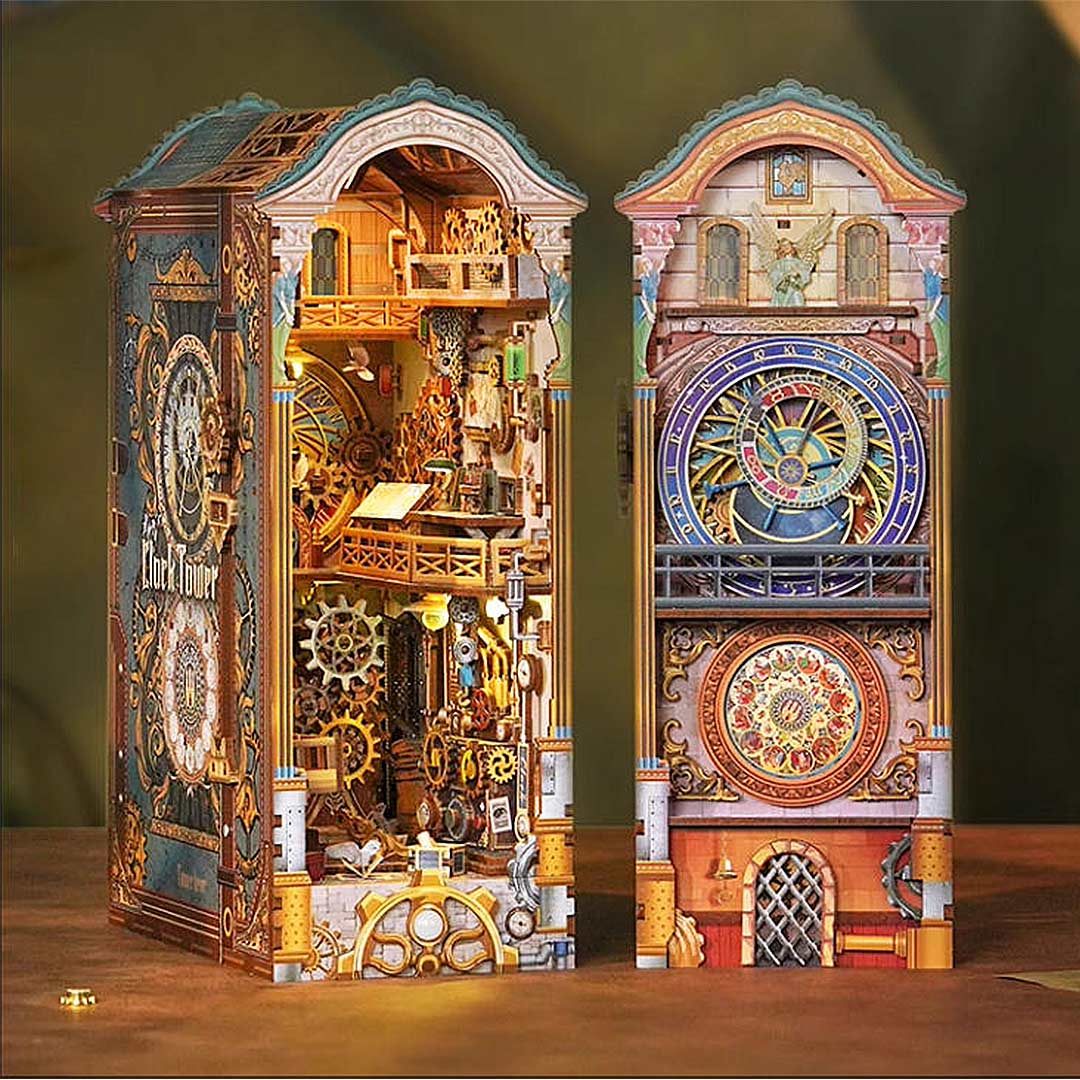 Clock Tower DIY Wooden Book Nook Shelf Insert