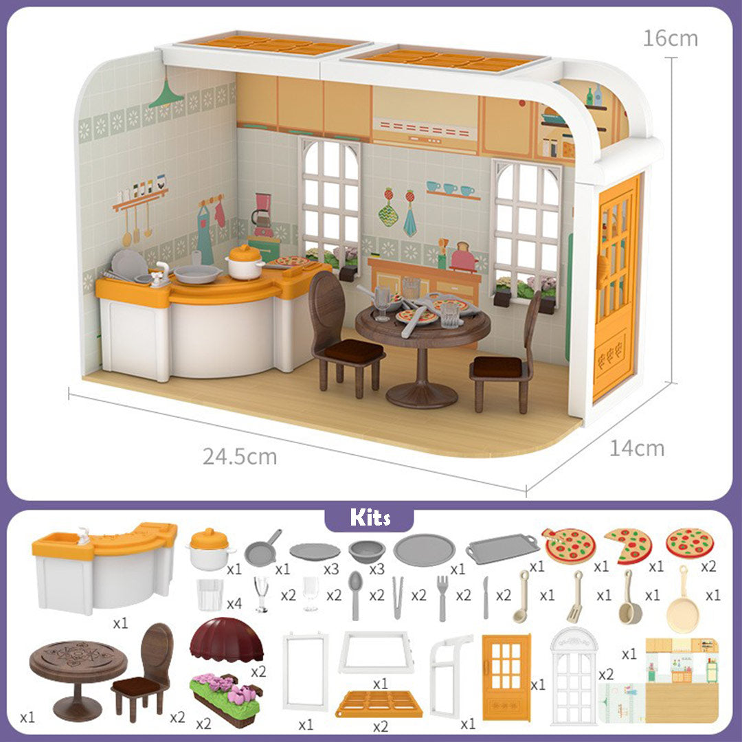 Mini Scene Kitchen Bedroom Dollhouse Kit