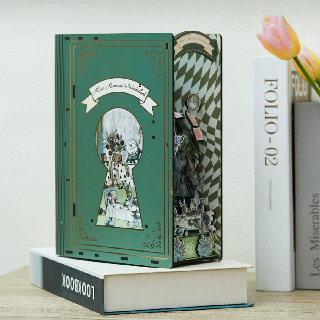 Alice In Wonderland Wooden Book Nook Bookshelf Insert