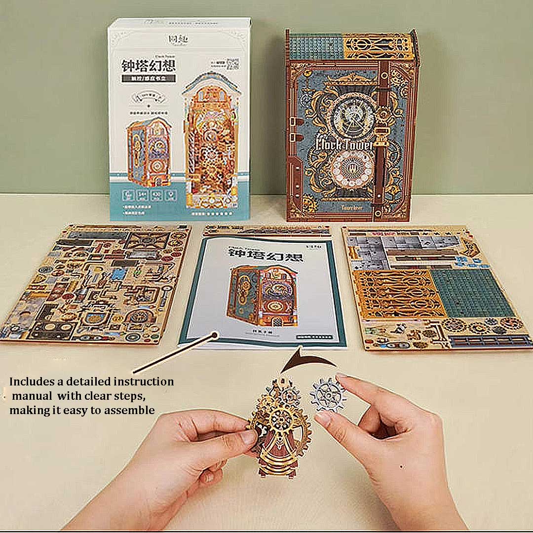 Clock Tower DIY Wooden Book Nook Shelf Insert