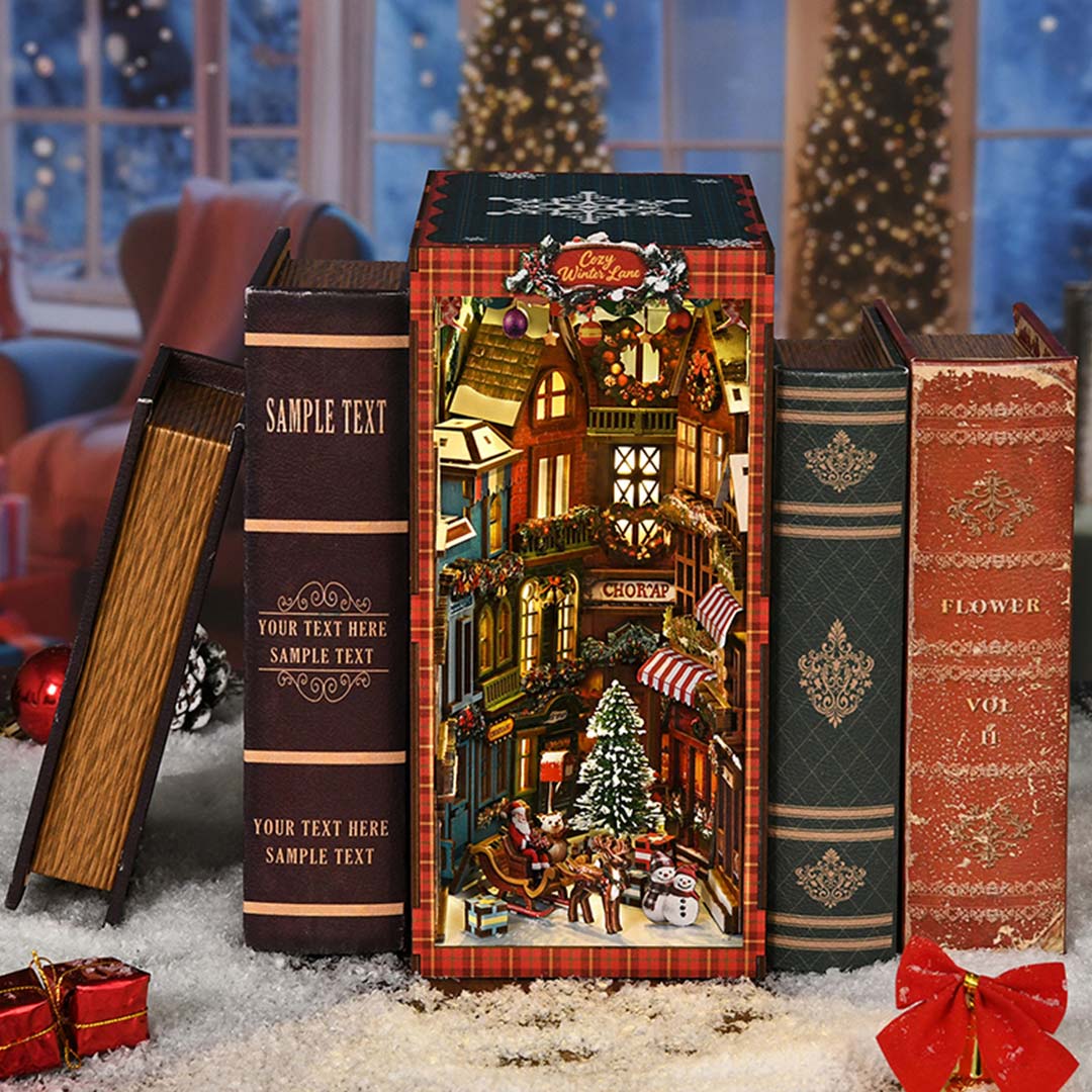 Christmas Corner DIY Wooden Book Nook Shelf Insert