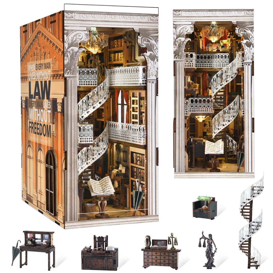 Law Library DIY Wooden Book Nook Shelf Insert
