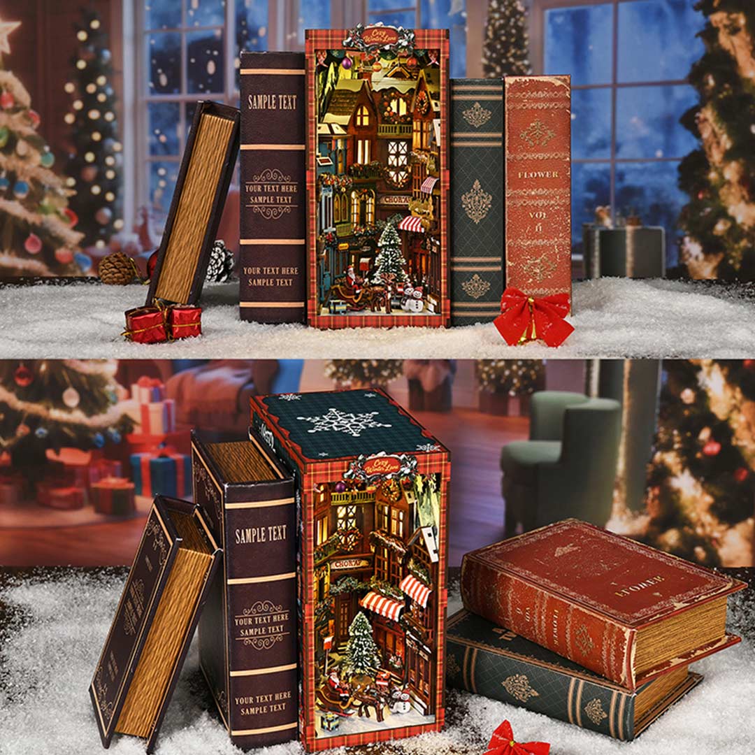 Christmas Corner DIY Wooden Book Nook Shelf Insert