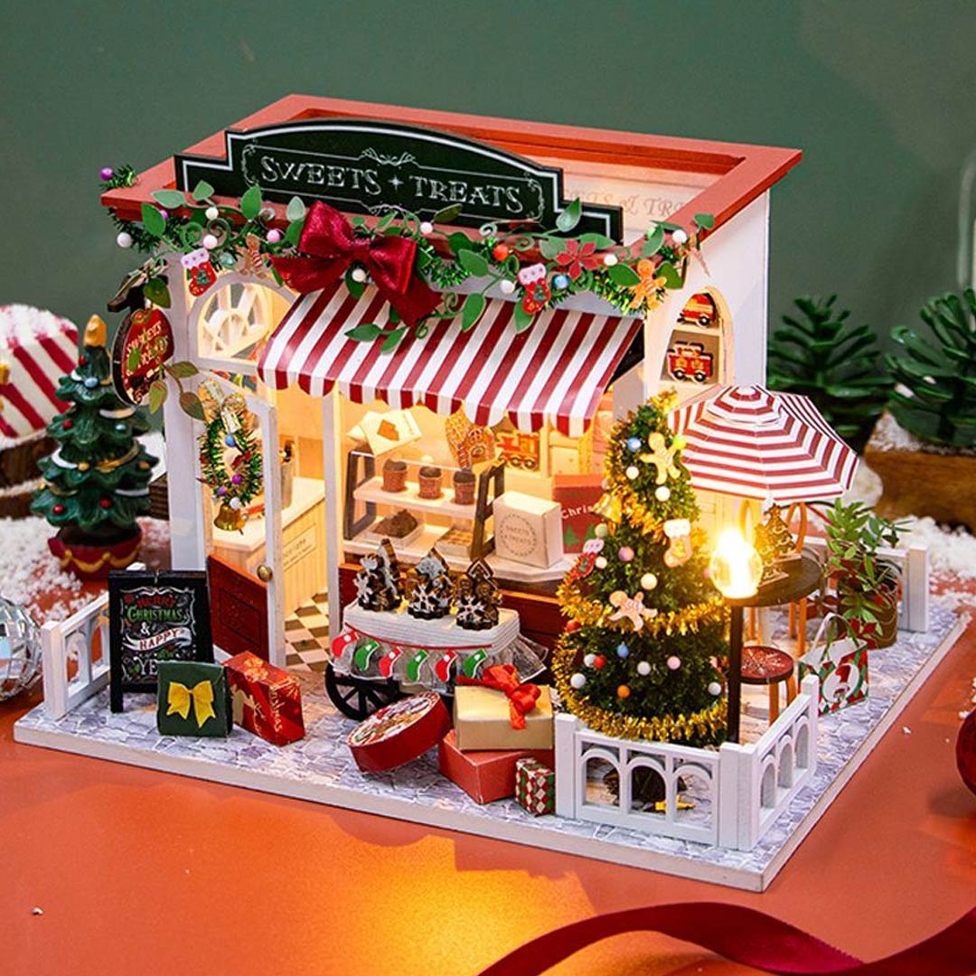 Christmas Sweets Treats Shop DIY Wooden Dollhouse Kit – Fifijoy