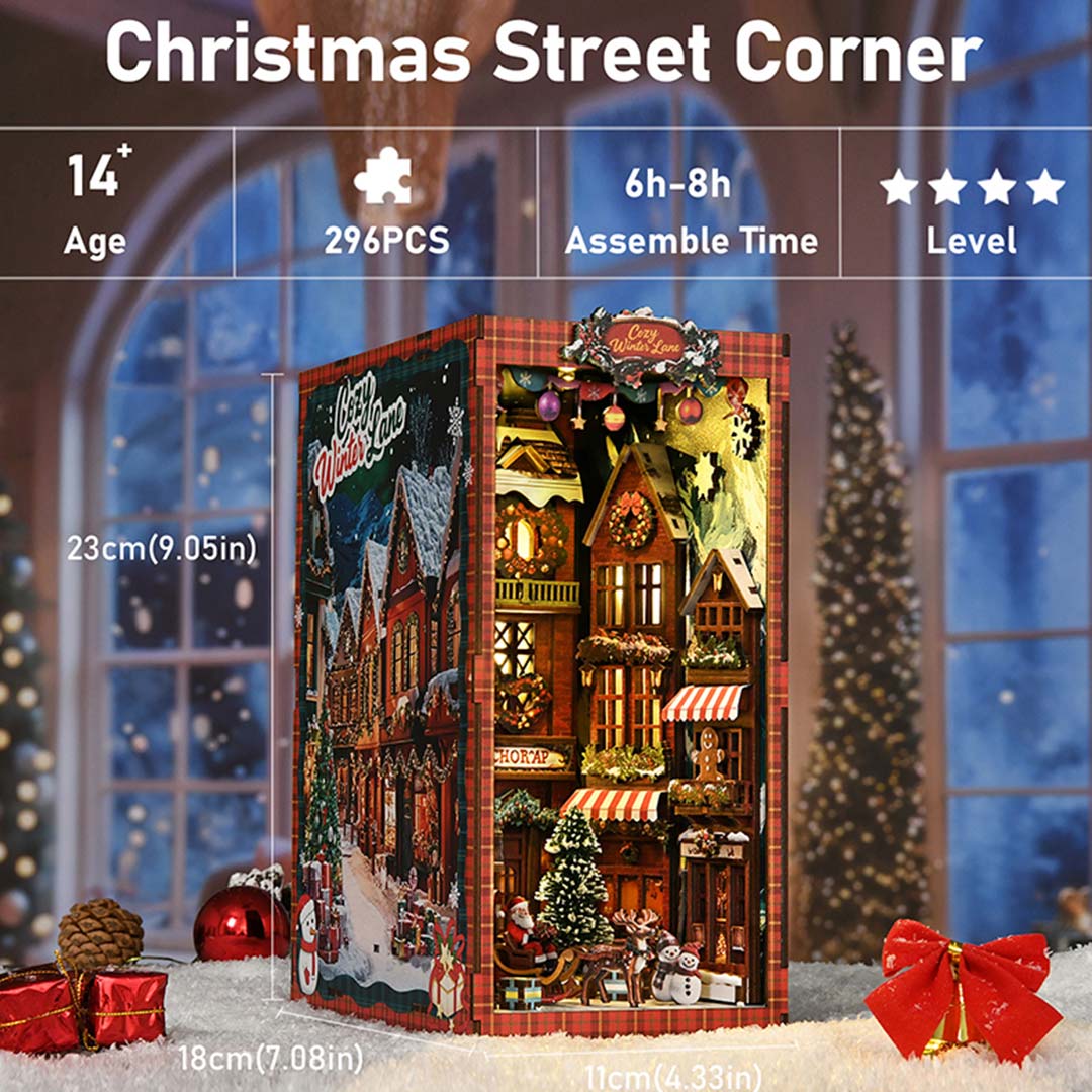 Christmas Corner DIY Wooden Book Nook Shelf Insert