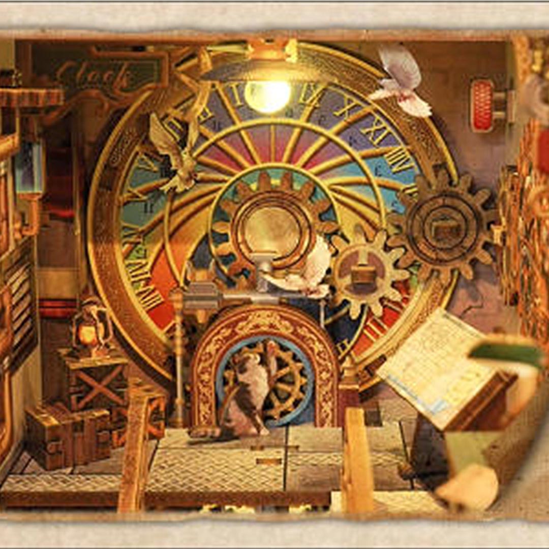 Clock Tower DIY Wooden Book Nook Shelf Insert