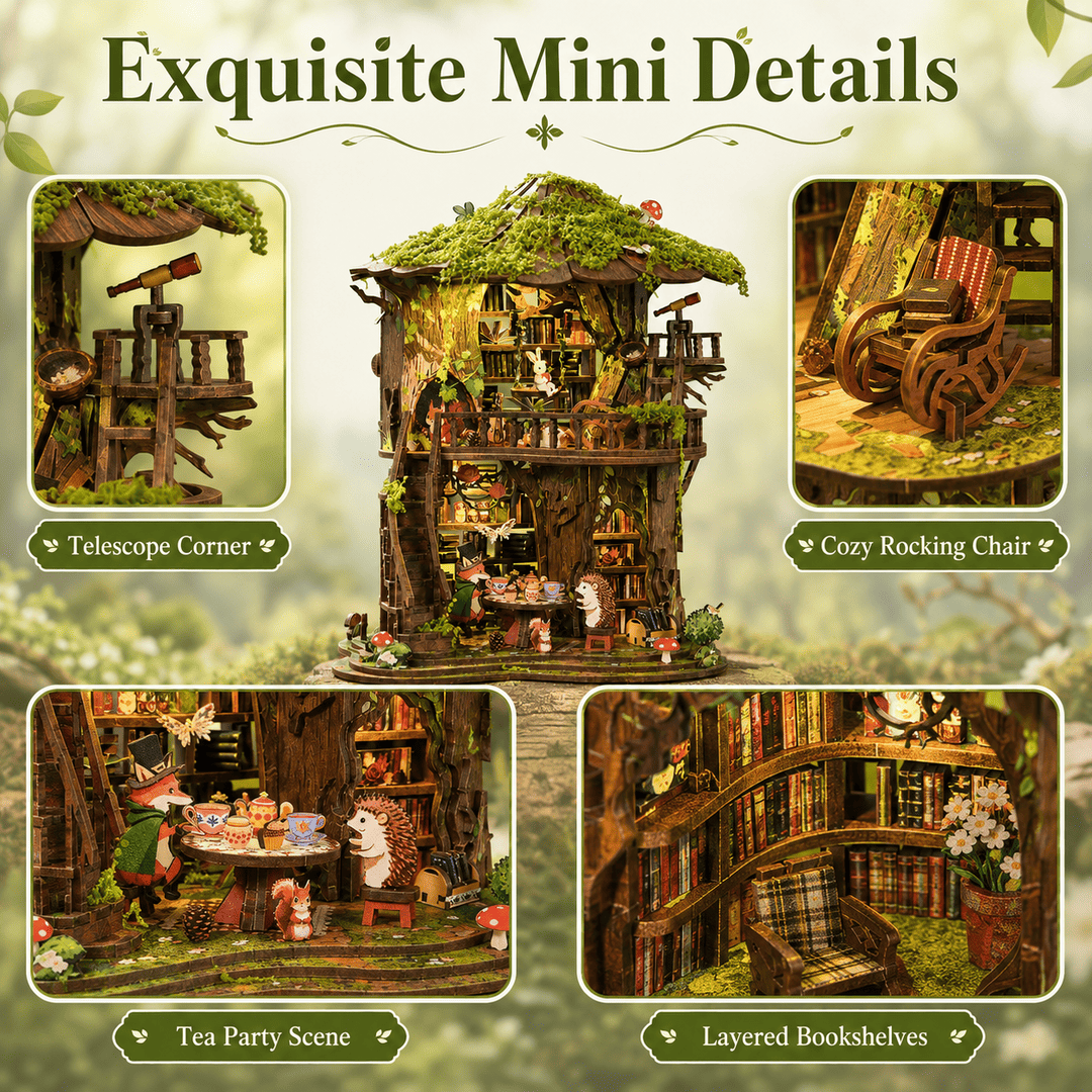 Mini Book House Forest Tea Book Club DIY Wooden Miniature House Kit – Fifijoy