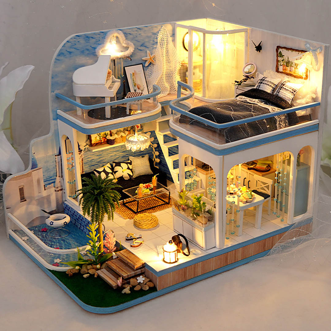Light Blue Imprint DIY Miniature House Kit