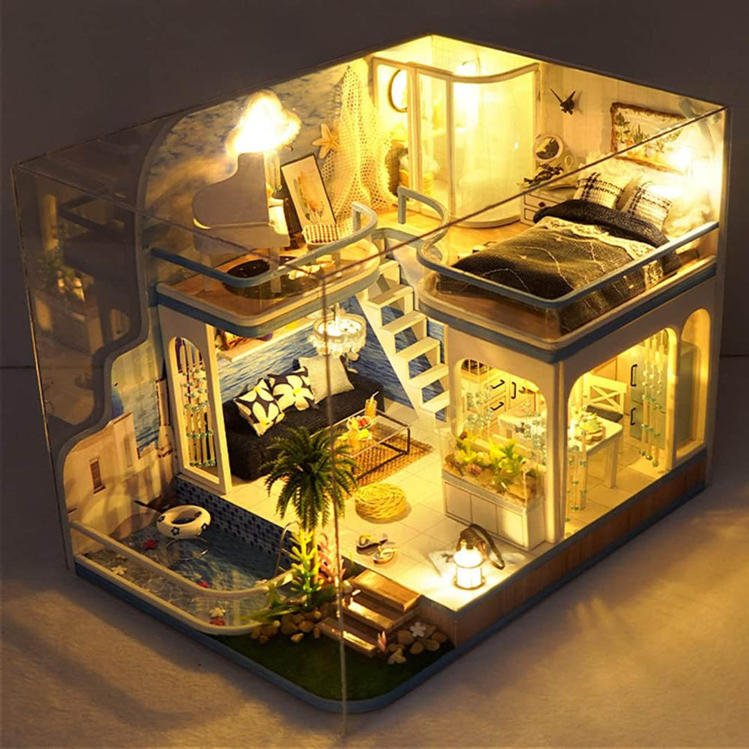 Light Blue Imprint DIY Miniature House Kit