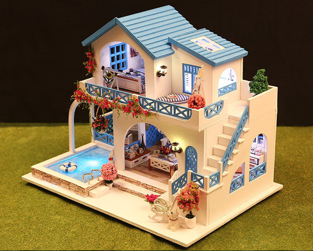 Blue and White Town DIY Miniature Dollhouse Kit