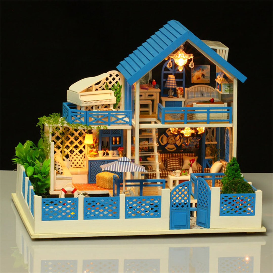 Blue Mediterranean Villa DIY Miniature House Kit