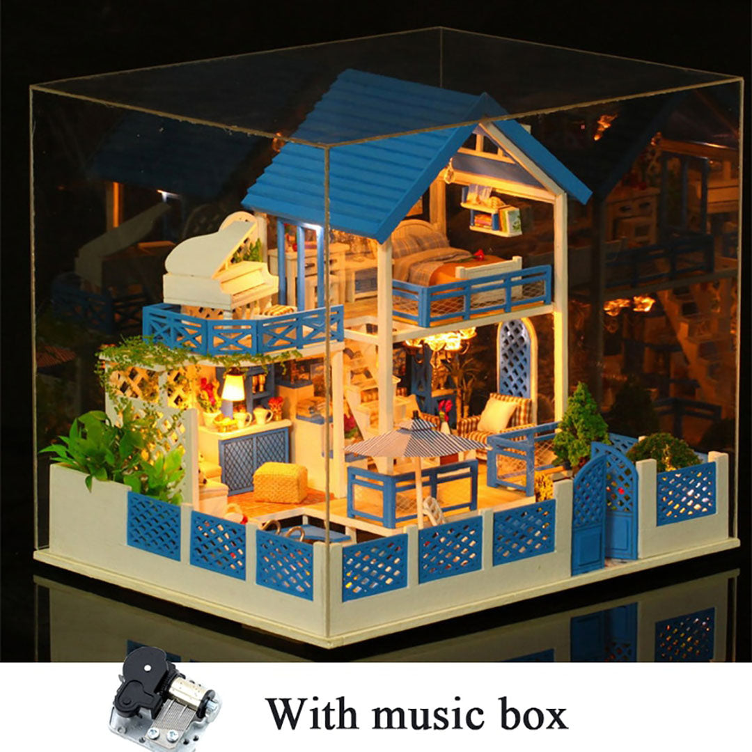 Blue Mediterranean Villa DIY Miniature House Kit