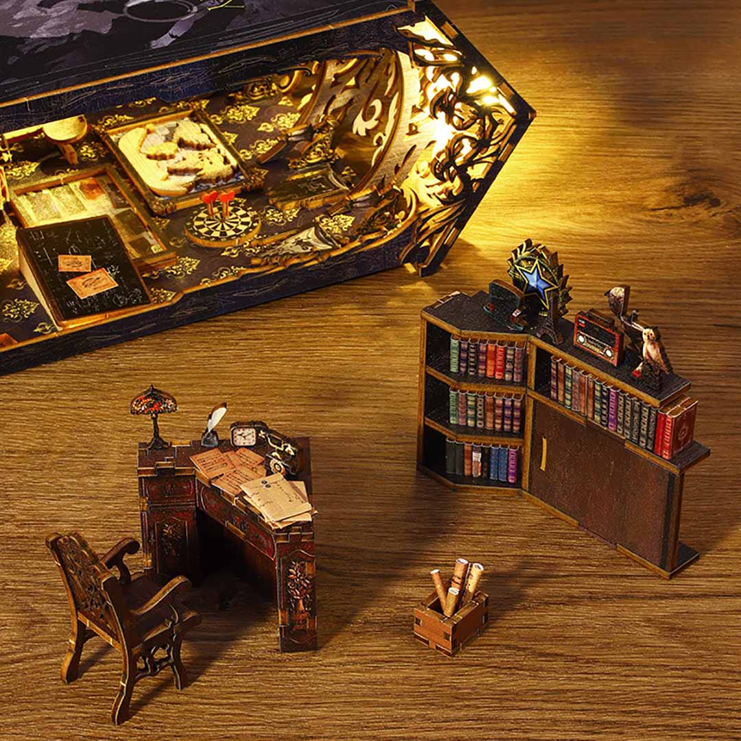 Detective Agency Wooden Puzzle Book Nook Shelf Insert