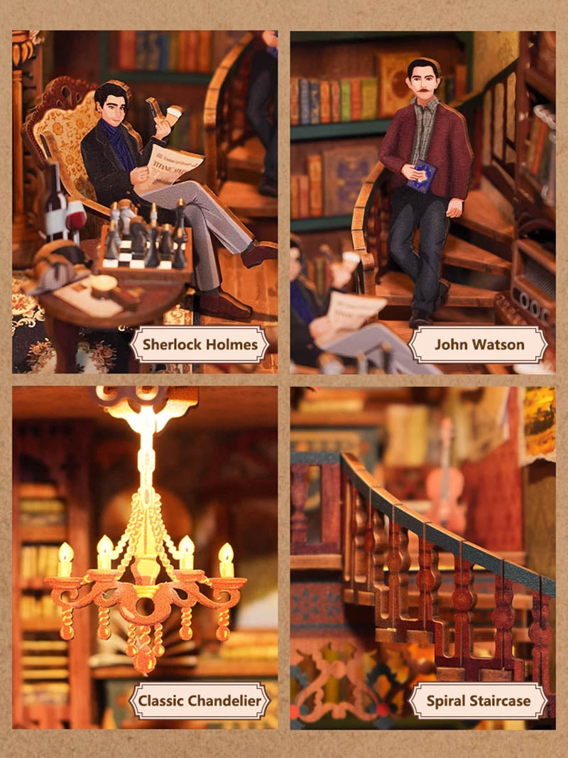 Sherlock Holmes Detective Agency Wooden Puzzle Book Nook