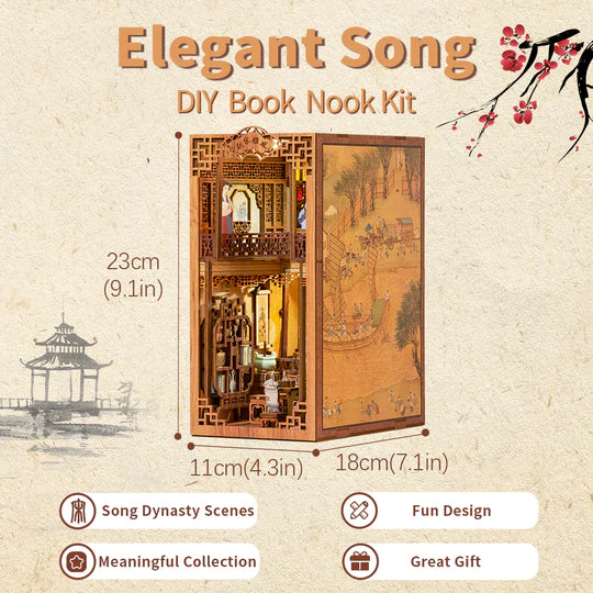 Elegant Song Dynasty DIY Wooden Book Nook Bookshelf Insert