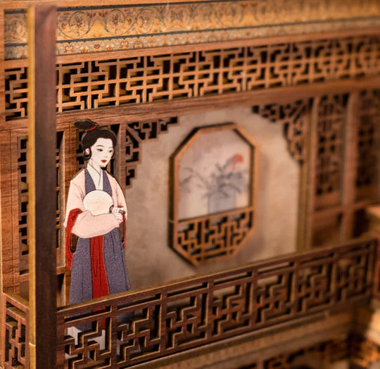 Elegant Song Dynasty DIY Wooden Book Nook Bookshelf Insert